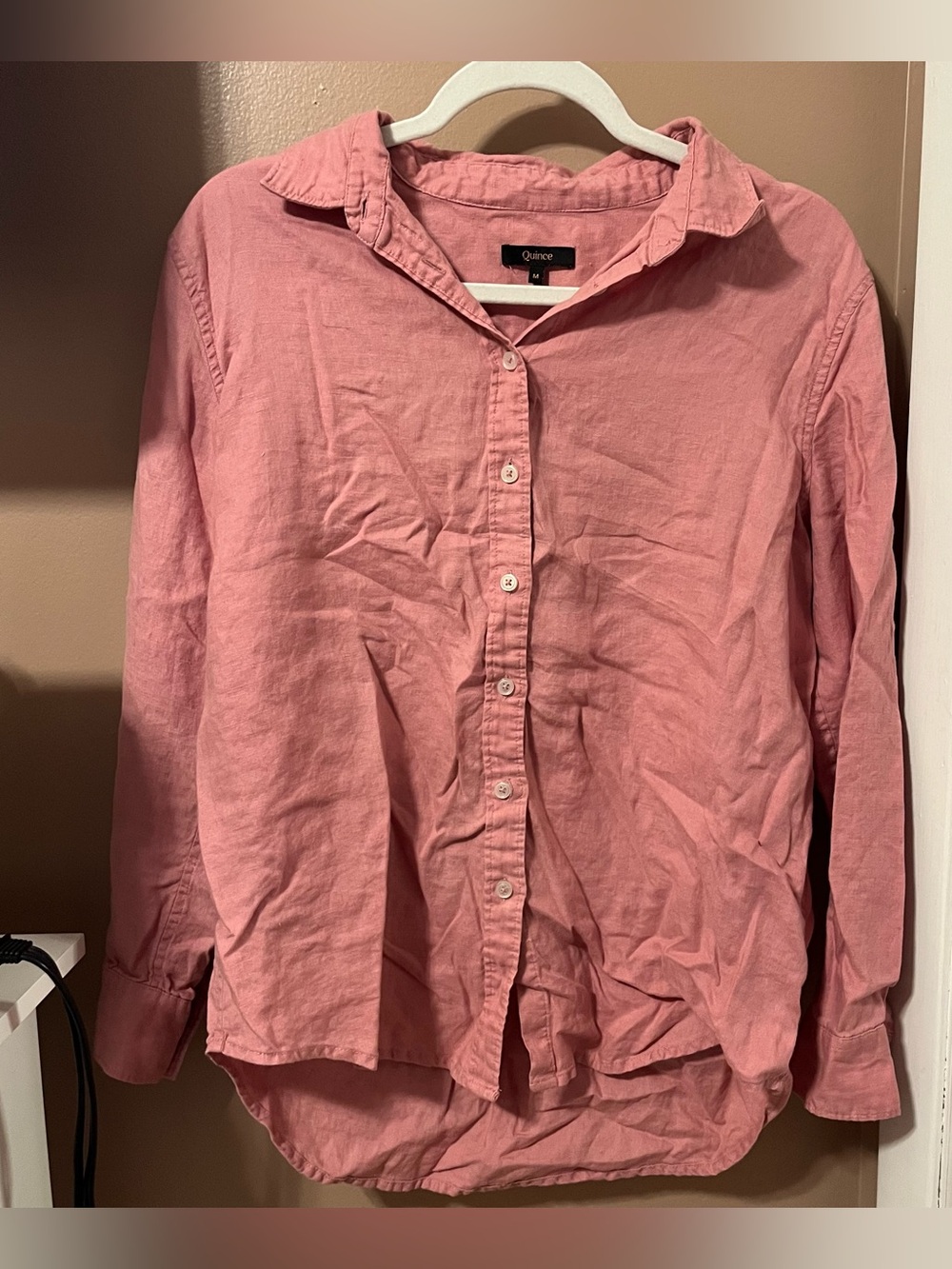 Quince Womens Dusty Pink 100% European Linen Long Sleeve Mauve Button-Down Shirt
